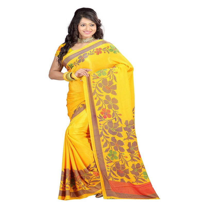 Seasons Printed Yellow Crepe saree - Fashion Greet Seasons Printed Yellow Crepe saree - Fashion Greet