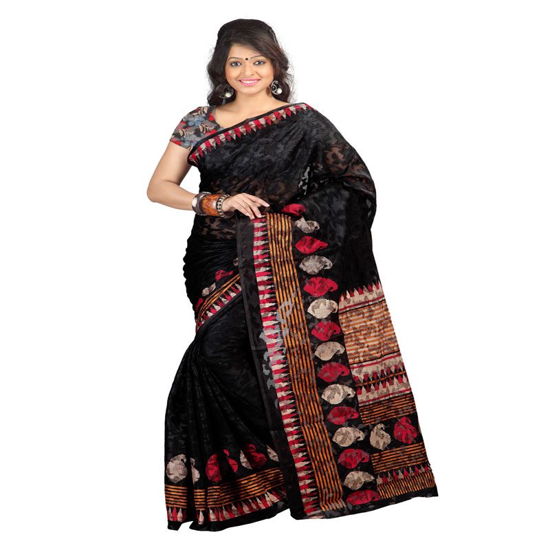 Seasons Printed Black jacquard saree - Fashion Greet Seasons Printed Black jacquard saree - Fashion Greet