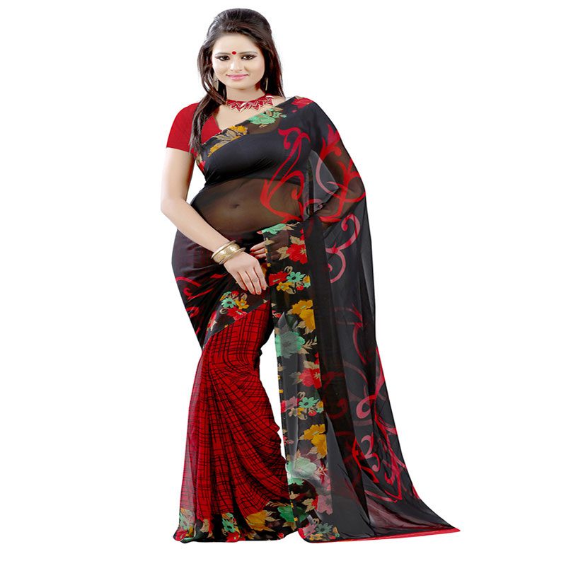 Seasons Printed Black Faux Georgette saree - Fashion Greet Seasons Printed Black Faux Georgette saree - Fashion Greet