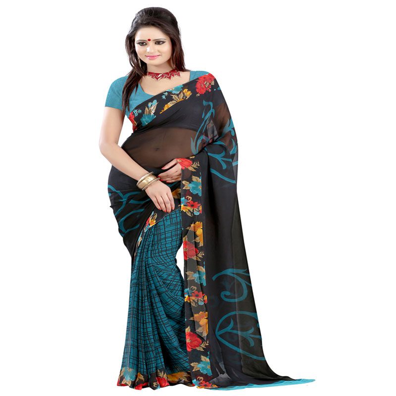 Seasons Printed Black Faux Georgette saree - Fashion Greet Seasons Printed Black Faux Georgette saree - Fashion Greet