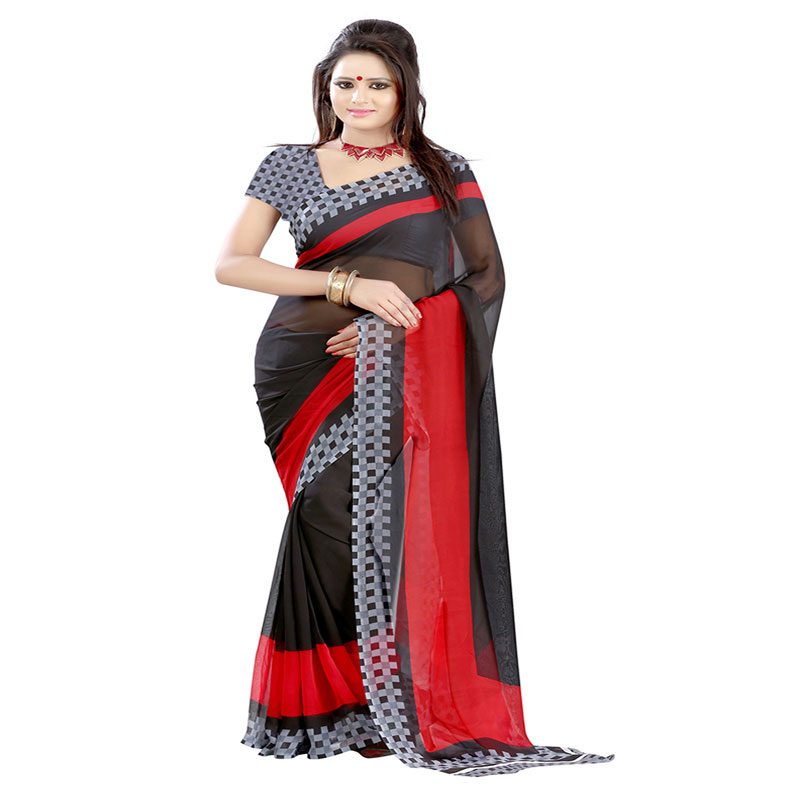 Seasons Printed Black Faux Georgette saree - Fashion Greet Seasons Printed Black Faux Georgette saree - Fashion Greet