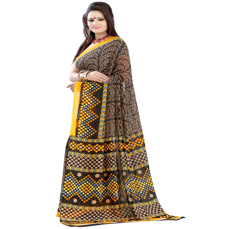 Seasons Printed Black Faux Georgette saree - Fashion Greet Seasons Printed Black Faux Georgette saree - Fashion Greet