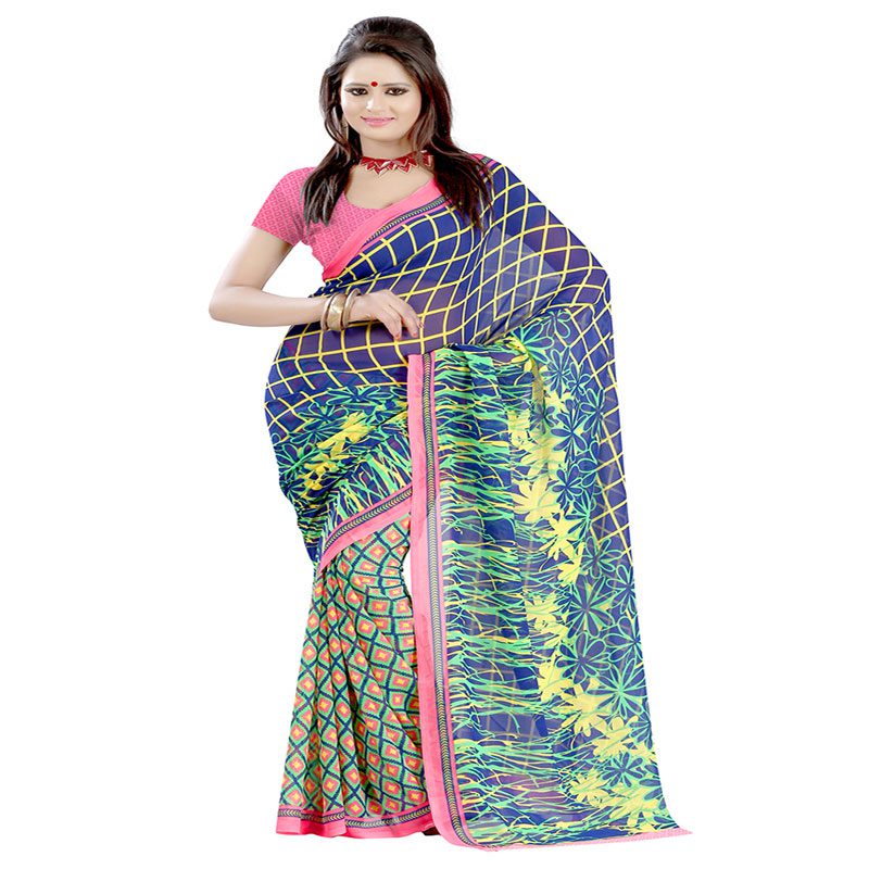 Seasons Printed Blue Faux Georgette saree - Fashion Greet Seasons Printed Blue Faux Georgette saree - Fashion Greet