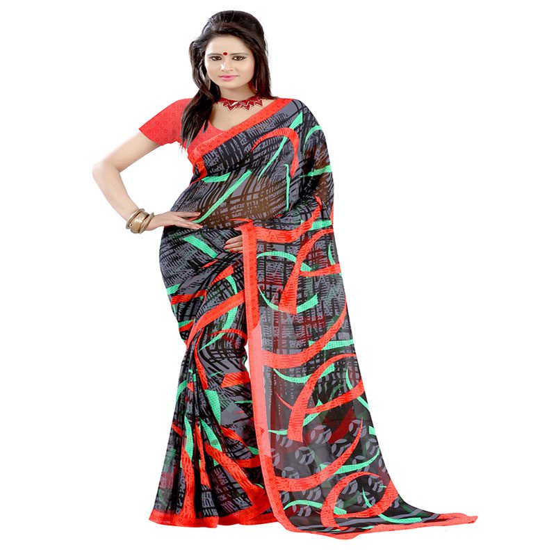 Seasons Printed Black Faux Georgette saree - Fashion Greet Seasons Printed Black Faux Georgette saree - Fashion Greet