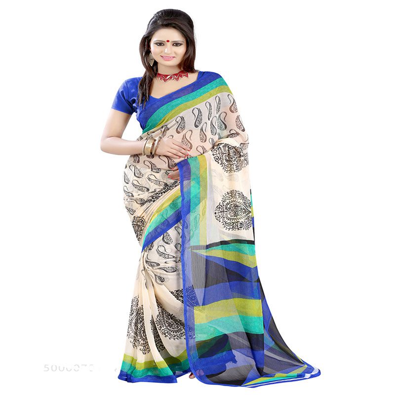 Seasons Printed Beige Chiffon saree - Fashion Greet Seasons Printed Beige Chiffon saree - Fashion Greet