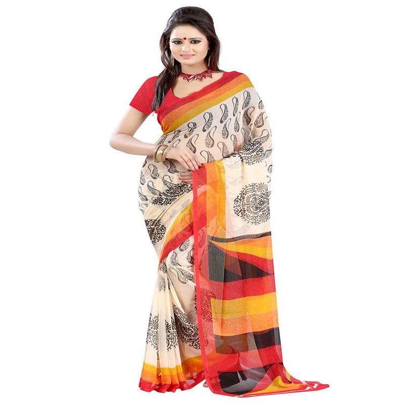 Seasons Printed Red Chiffon saree - Fashion Greet Seasons Printed Red Chiffon saree - Fashion Greet