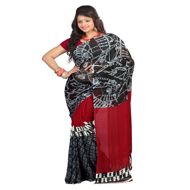 Seasons Printed Red Faux Georgette saree - Fashion Greet Seasons Printed Red Faux Georgette saree - Fashion Greet