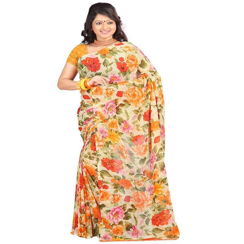 Seasons Printed Orange Faux Georgette saree - Fashion Greet Seasons Printed Orange Faux Georgette saree - Fashion Greet