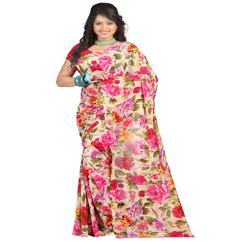 Seasons Printed Green Faux Georgette saree - Fashion Greet Seasons Printed Green Faux Georgette saree - Fashion Greet