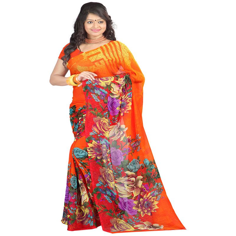 Seasons Printed Orange Faux Georgette saree - Fashion Greet Seasons Printed Orange Faux Georgette saree - Fashion Greet