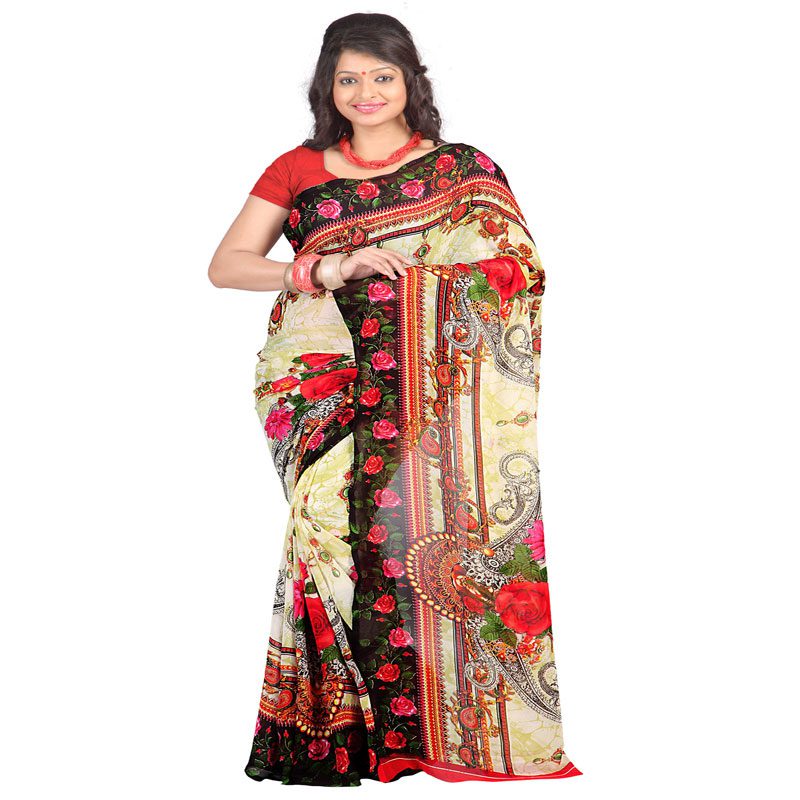 Seasons Printed Beige Faux Georgette saree - Fashion Greet Seasons Printed Beige Faux Georgette saree - Fashion Greet