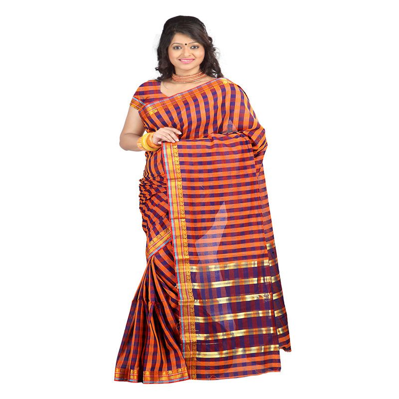 Seasons Printed Orange & Blue Cotton Saree - Fashion Greet Seasons Printed Orange & Blue Cotton Saree - Fashion Greet