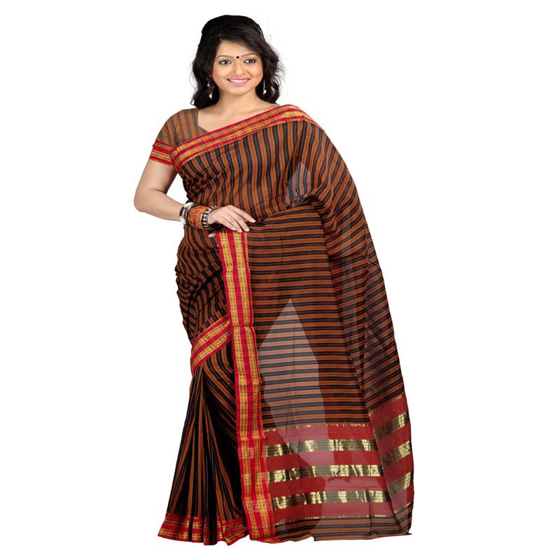 Seasons Printed Brown & Black Cotton Saree - Fashion Greet Seasons Printed Brown & Black Cotton Saree - Fashion Greet