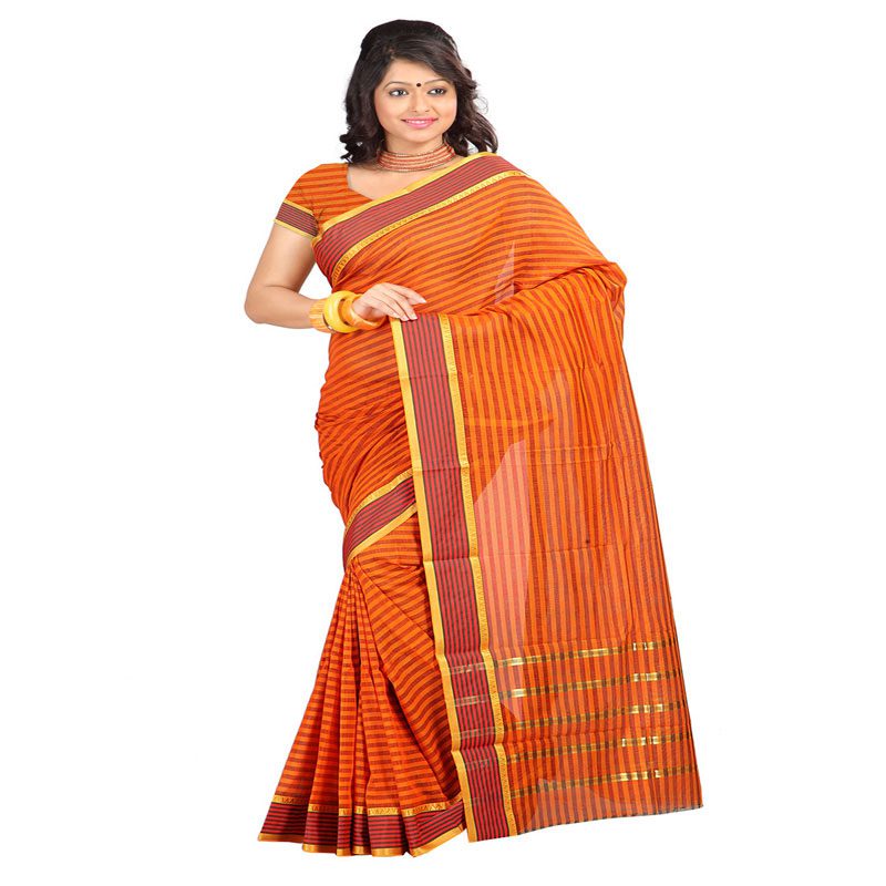 Seasons Printed Orange & Gold Cotton Saree - Fashion Greet Seasons Printed Orange & Gold Cotton Saree - Fashion Greet