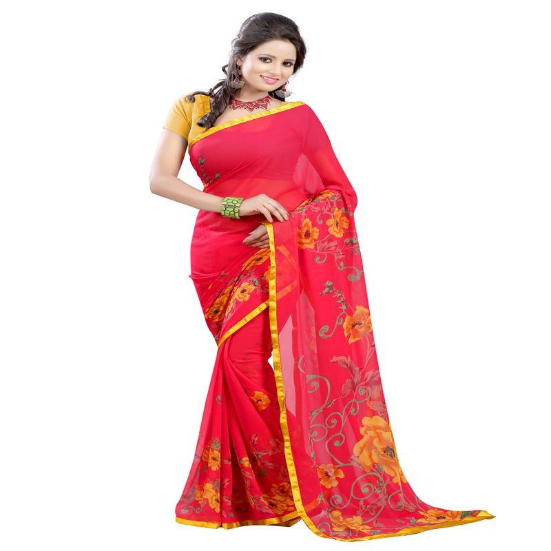 Seasons Printed Pink Georgette saree - Fashion Greet Seasons Printed Pink Georgette saree - Fashion Greet