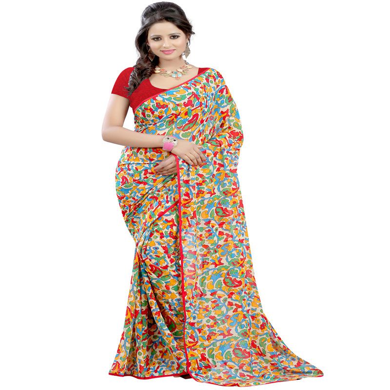 Seasons Printed Red Georgette saree - Fashion Greet Seasons Printed Red Georgette saree - Fashion Greet