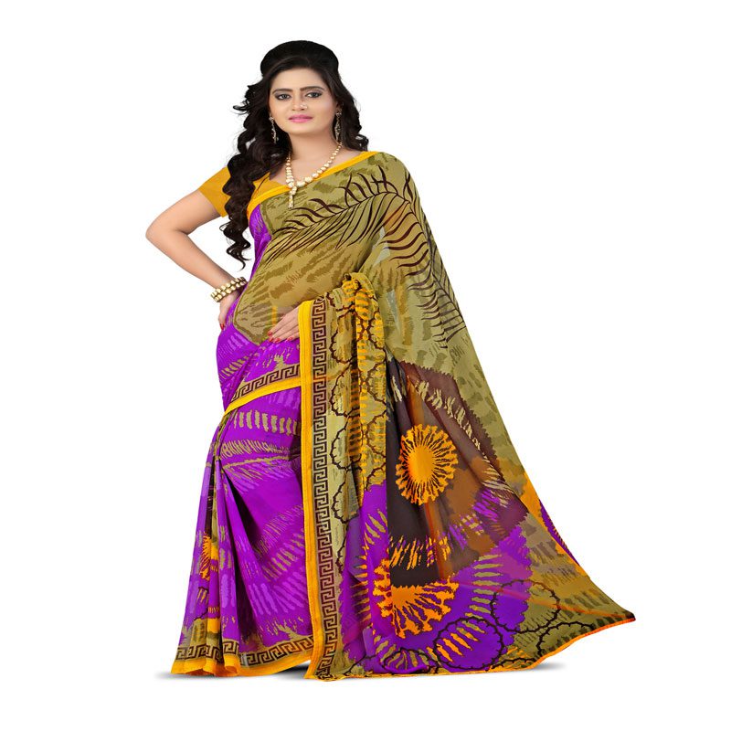 Seasons Printed Yellow Georgette saree - Fashion Greet Seasons Printed Yellow Georgette saree - Fashion Greet