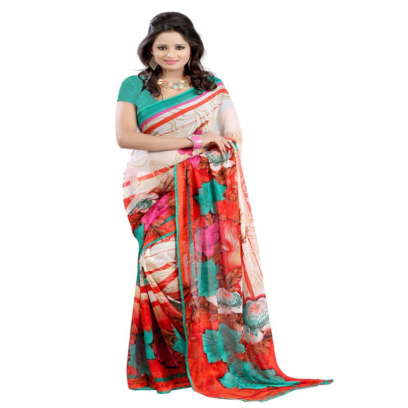 Seasons Printed Red Georgette saree - Fashion Greet Seasons Printed Red Georgette saree - Fashion Greet
