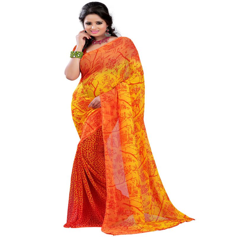Seasons Printed Yellow Georgette saree - Fashion Greet Seasons Printed Yellow Georgette saree - Fashion Greet