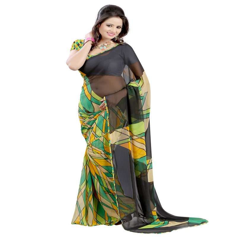 Seasons Printed Green Georgette saree - Fashion Greet Seasons Printed Green Georgette saree - Fashion Greet
