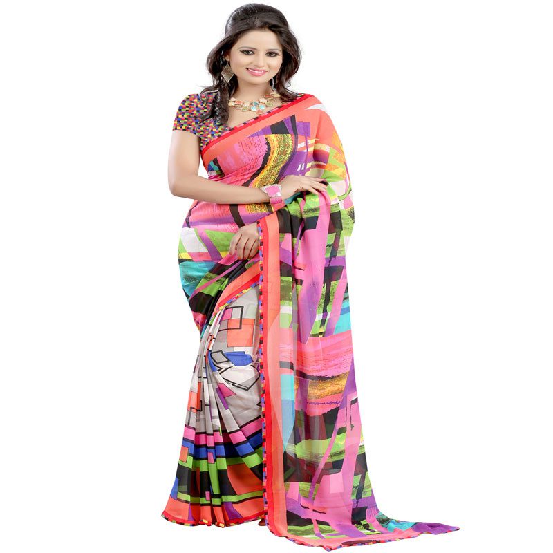 Seasons Printed Pink Georgette saree - Fashion Greet Seasons Printed Pink Georgette saree - Fashion Greet