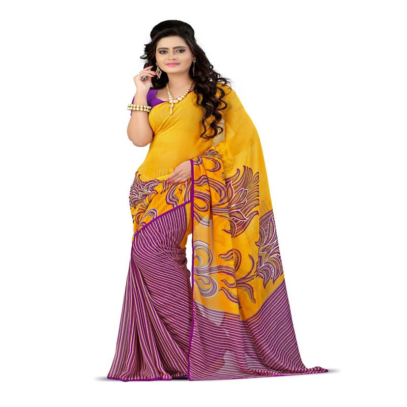 Seasons Printed Yellow Georgette saree - Fashion Greet Seasons Printed Yellow Georgette saree - Fashion Greet