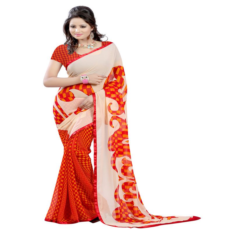Seasons Printed Orange Georgette saree - Fashion Greet Seasons Printed Orange Georgette saree - Fashion Greet