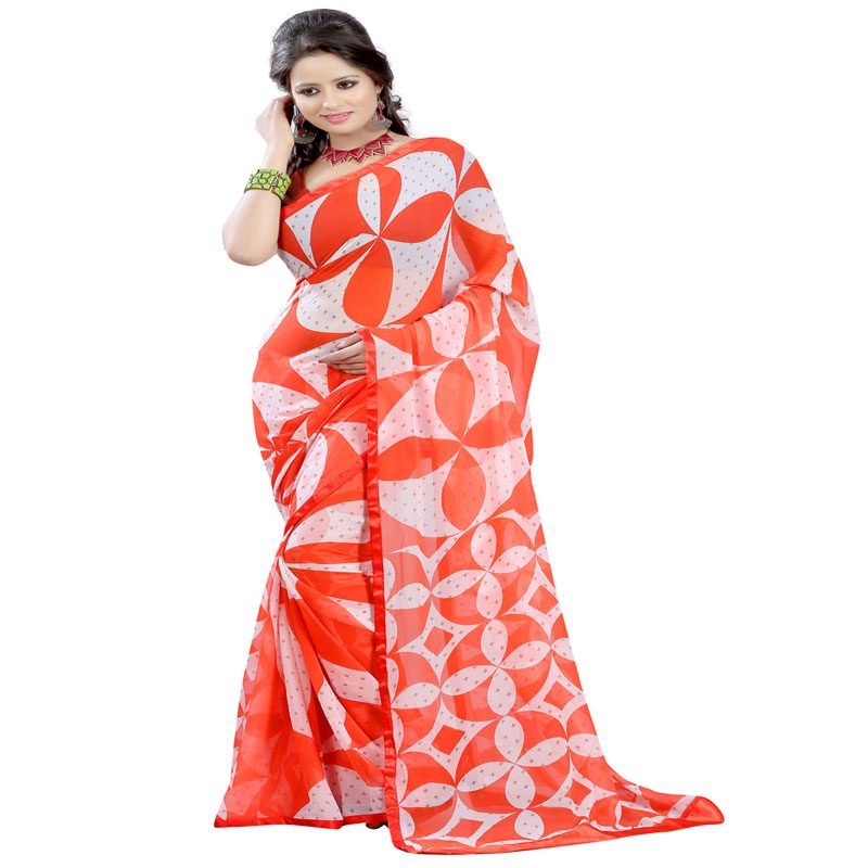 Seasons Printed White Georgette saree - Fashion Greet Seasons Printed White Georgette saree - Fashion Greet