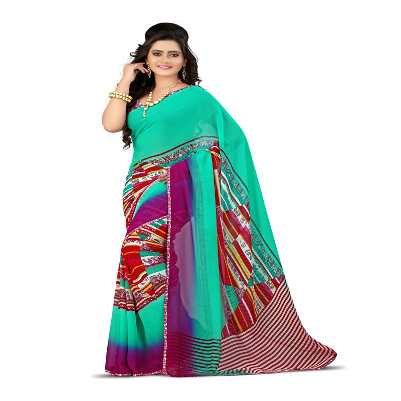 Seasons Printed Turquoise Georgette saree - Fashion Greet Seasons Printed Turquoise Georgette saree - Fashion Greet