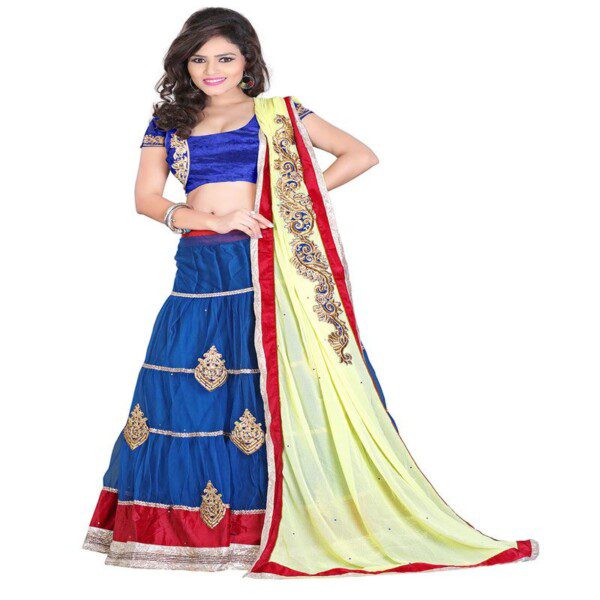 Seasons Embroidered Blue Net Lehenga Saree