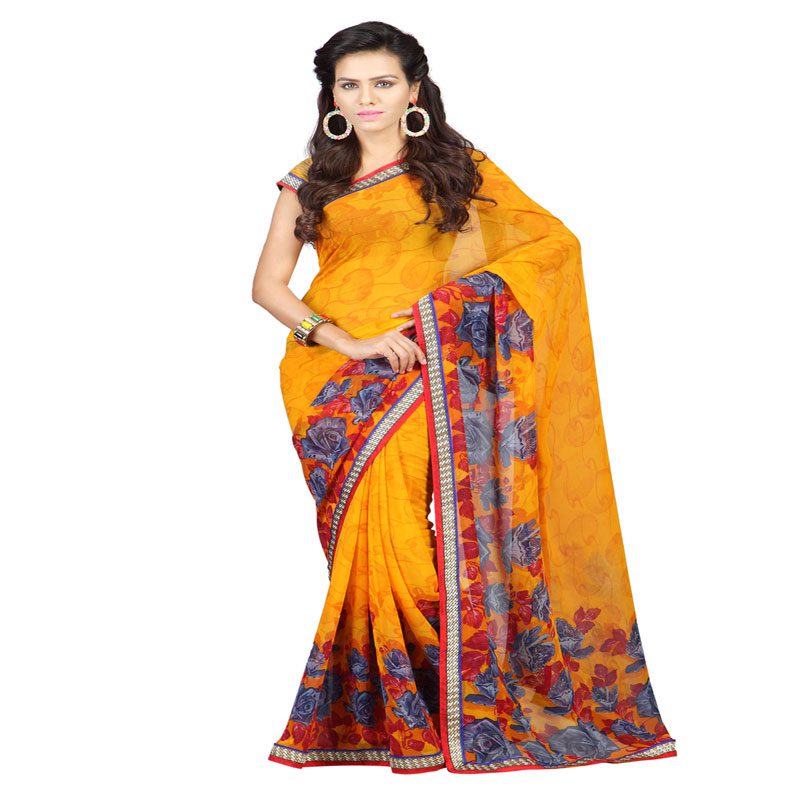 Seasons Printed Yellow Faux Georgette saree - Fashion Greet Seasons Printed Yellow Faux Georgette saree - Fashion Greet