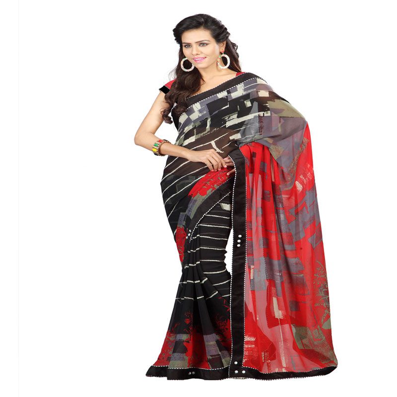 Seasons Printed Black Faux Georgette saree - Fashion Greet Seasons Printed Black Faux Georgette saree - Fashion Greet