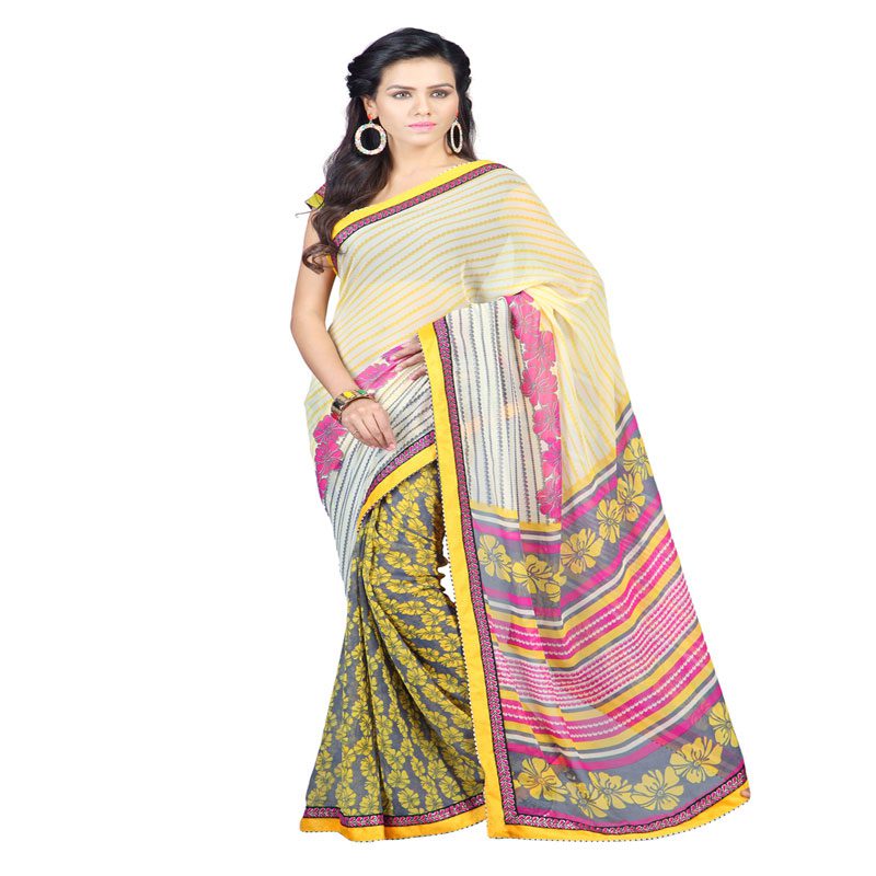 Seasons Printed Yellow Faux Georgette saree - Fashion Greet Seasons Printed Yellow Faux Georgette saree - Fashion Greet
