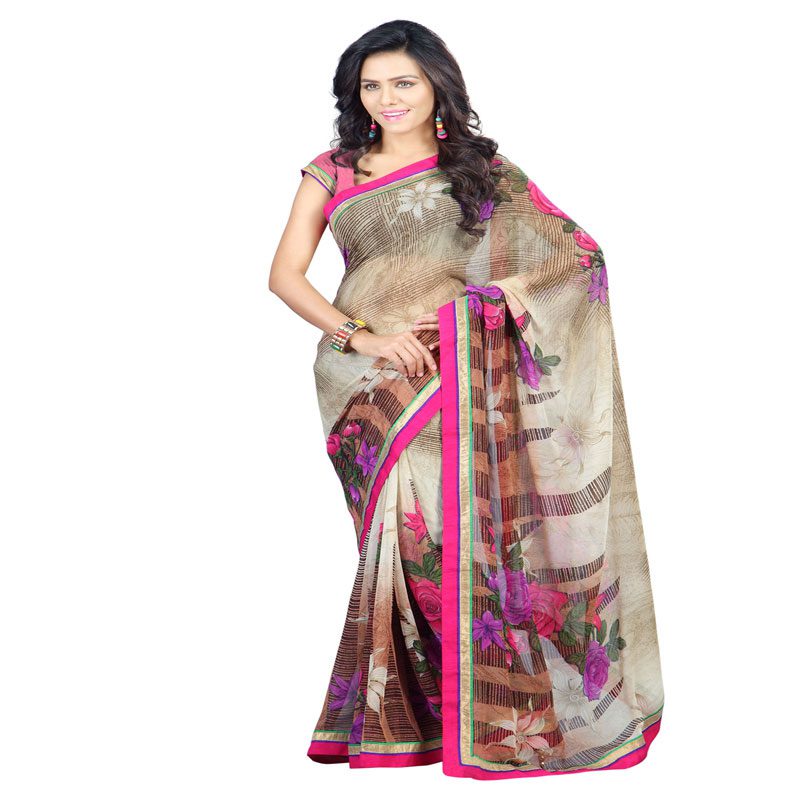 Seasons Printed Beige Faux Georgette saree - Fashion Greet Seasons Printed Beige Faux Georgette saree - Fashion Greet