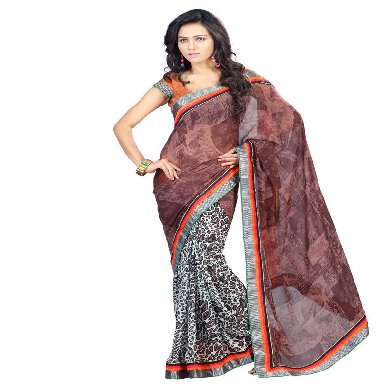 Seasons Printed Brown Faux Georgette saree - Fashion Greet Seasons Printed Brown Faux Georgette saree - Fashion Greet