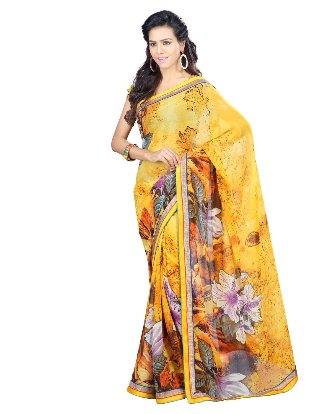 Seasons Printed Yellow Faux Georgette saree - Fashion Greet Seasons Printed Yellow Faux Georgette saree - Fashion Greet