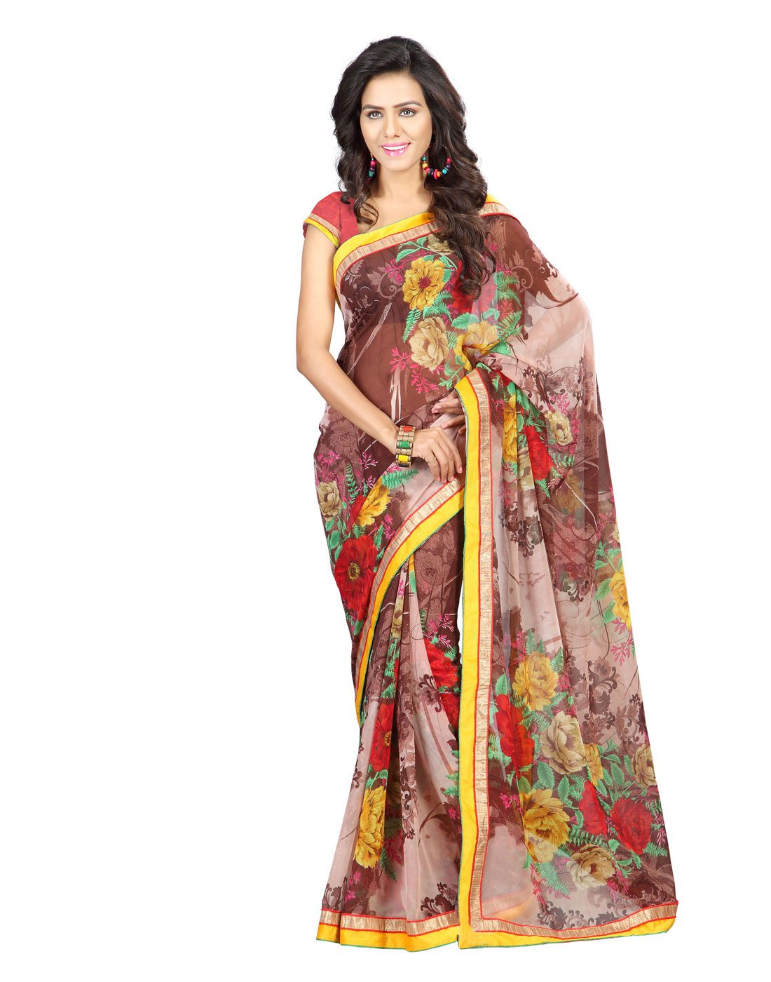 Seasons Printed Brown Faux Georgette saree - Fashion Greet Seasons Printed Brown Faux Georgette saree - Fashion Greet