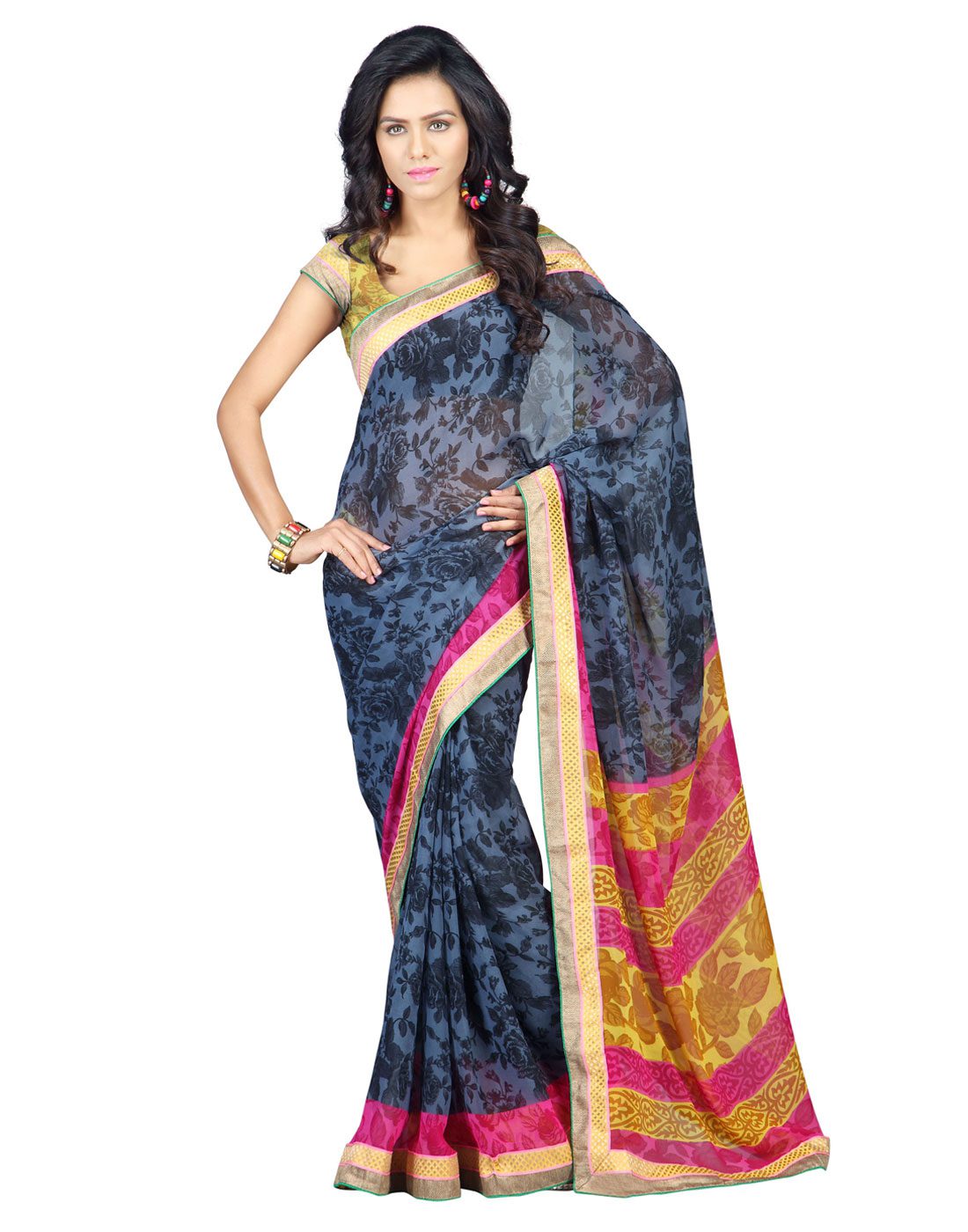 Seasons Printed Grey Faux Georgette saree - Fashion Greet Seasons Printed Grey Faux Georgette saree - Fashion Greet