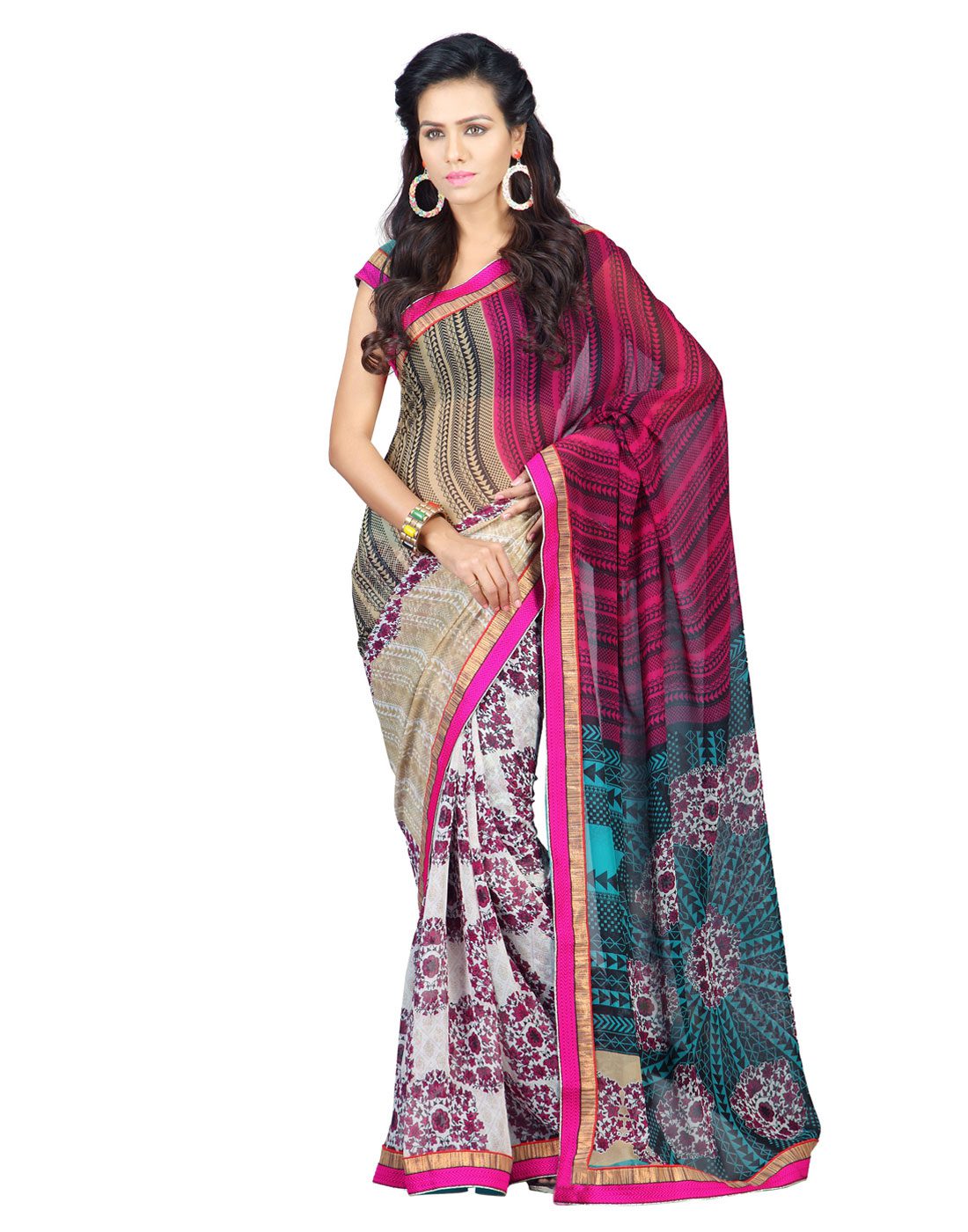 Seasons Printed Beige Faux Georgette saree - Fashion Greet Seasons Printed Beige Faux Georgette saree - Fashion Greet