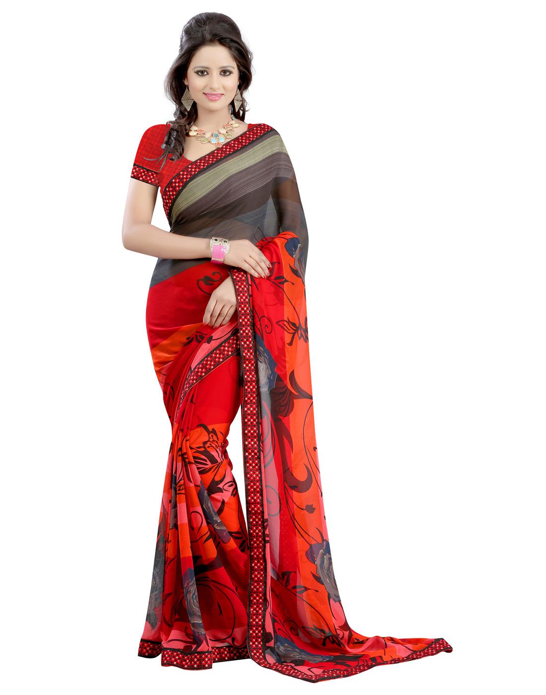 Seasons Printed Red Faux Georgette Saree - Fashion Greet Seasons Printed Red Faux Georgette Saree - Fashion Greet