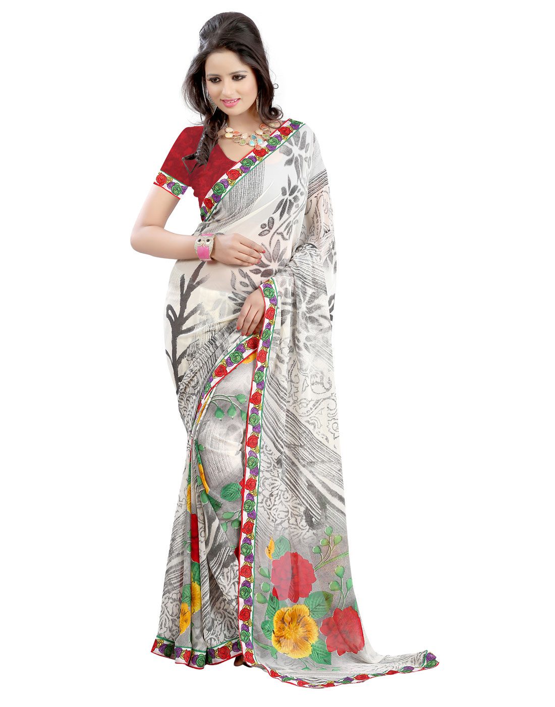 Seasons Printed Beige Faux Georgette Saree - Fashion Greet Seasons Printed Beige Faux Georgette Saree - Fashion Greet