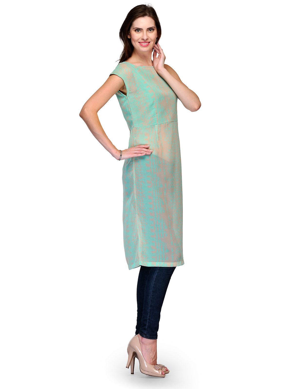 Raas Pret Casual Sheer Printed Pastel Green Tunic Top - Fashion Greet Raas Pret Casual Sheer Printed Pastel Green Tunic Top - Fashion Greet