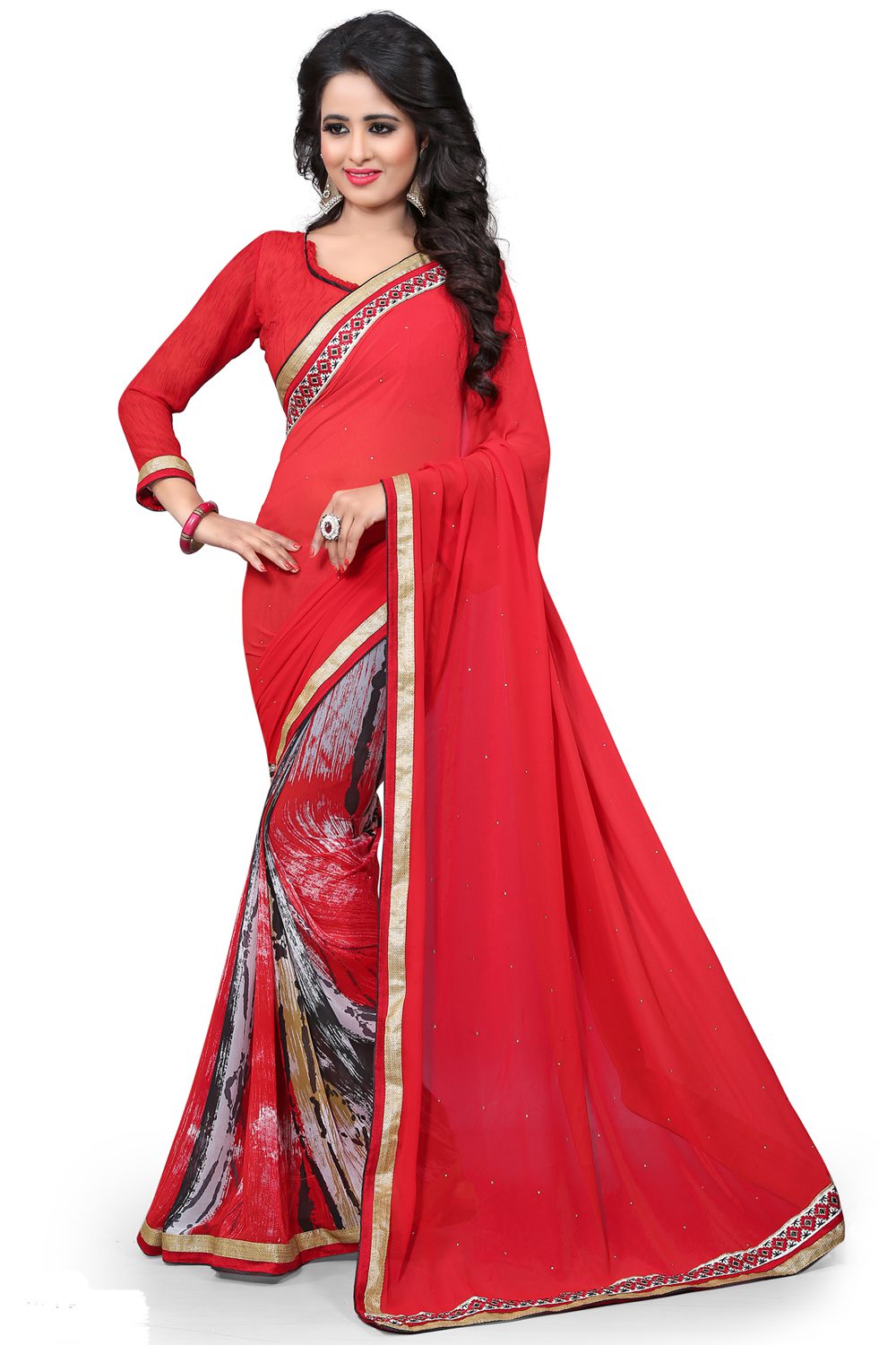 Multi Colour  Printed Occation Wear Saree With Matching Blouse Piece - Fashion Greet