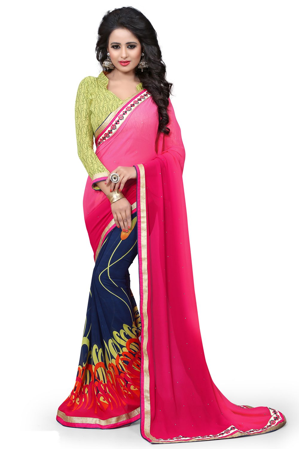 Peach & Blue Printed Occation Wear Saree With Matching Blouse Piece - Fashion Greet Peach & Blue Printed Occation Wear Saree With Matching Blouse Piece - Fashion Greet