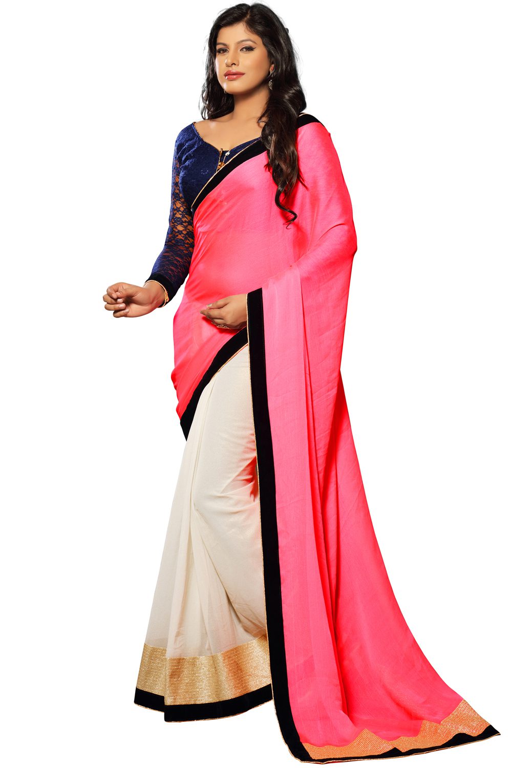 Akriti Pink & Cream Traditional Saree With Matching Blouse Piece - Fashion Greet Akriti Pink & Cream Traditional Saree With Matching Blouse Piece - Fashion Greet