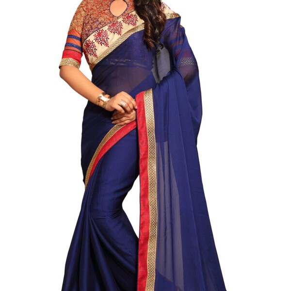 Akriti Navy Blue Traditional Saree With Matching Blouse Piece