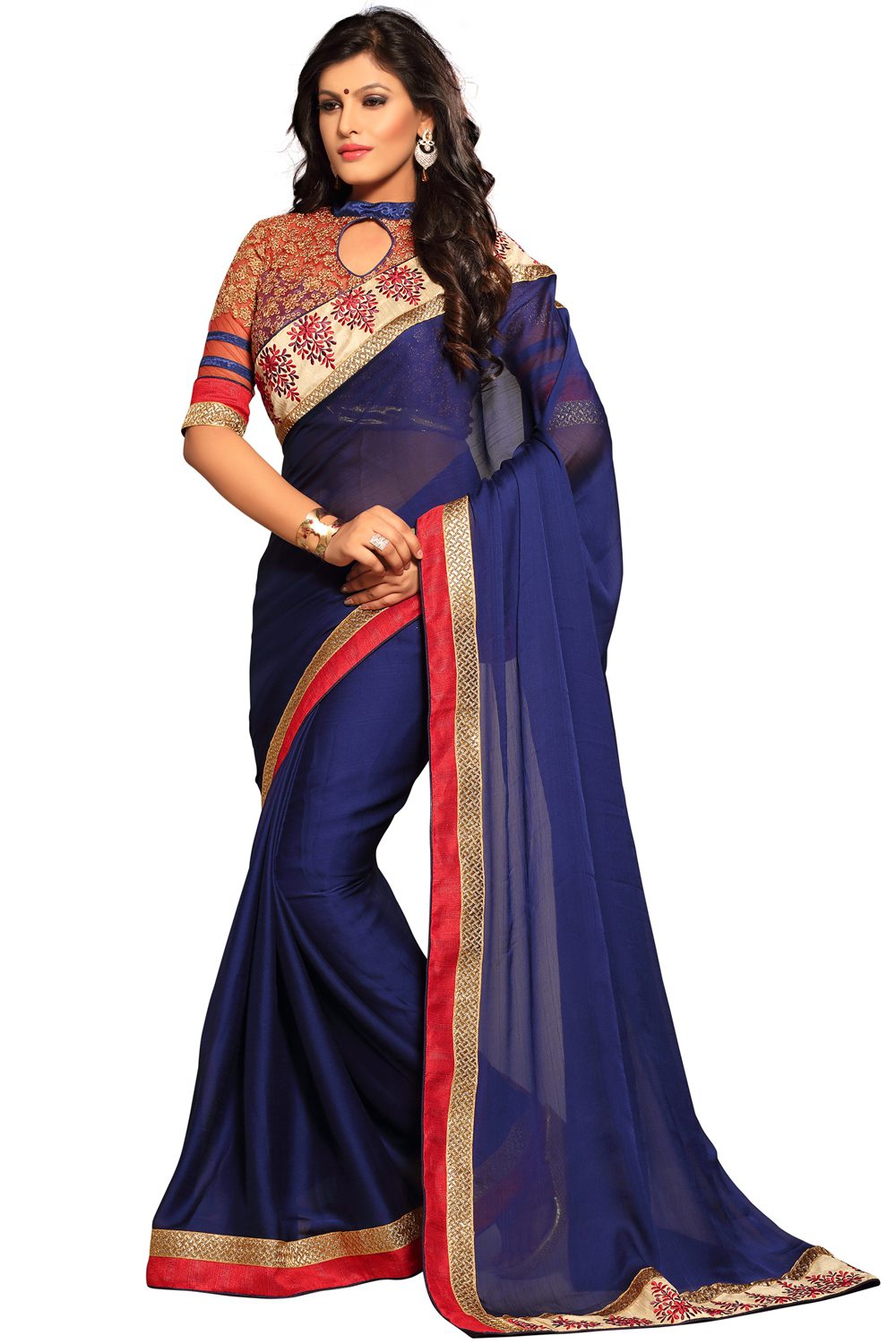 Akriti Navy Blue Traditional Saree With Matching Blouse Piece - Fashion Greet Akriti Navy Blue Traditional Saree With Matching Blouse Piece - Fashion Greet
