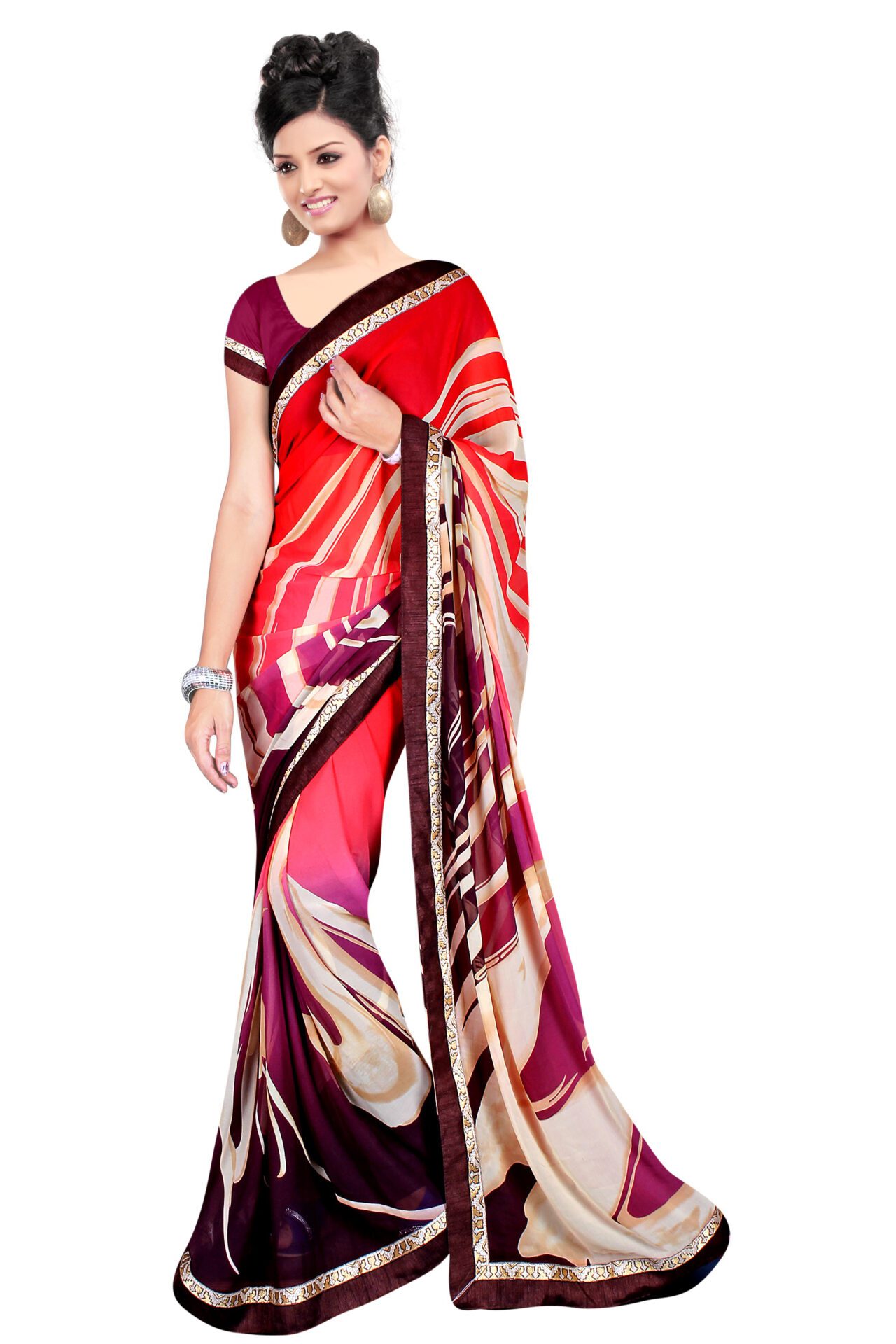 Multi Colour Chiffon Floral Printed Occation Wear Traditional Saree With Matching Blouse Piece - Fashion Greet
