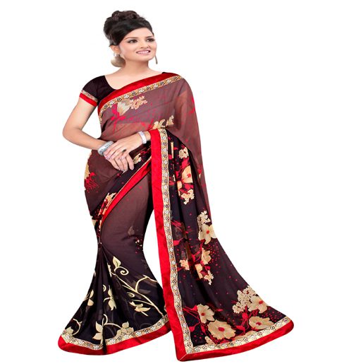 Brown Colour Chiffon Floral Printed Occation Wear Traditional Saree With Matching Blouse Piece - Fashion Greet Brown Colour Chiffon Floral Printed Occation Wear Traditional Saree With Matching Blouse Piece - Fashion Greet