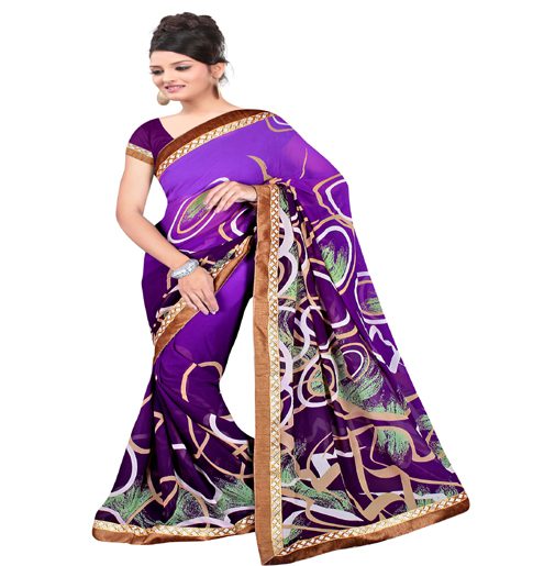 Purple Colour Chiffon Floral Printed Occation Wear Traditional Saree With Matching Blouse Piece - Fashion Greet Purple Colour Chiffon Floral Printed Occation Wear Traditional Saree With Matching Blouse Piece - Fashion Greet